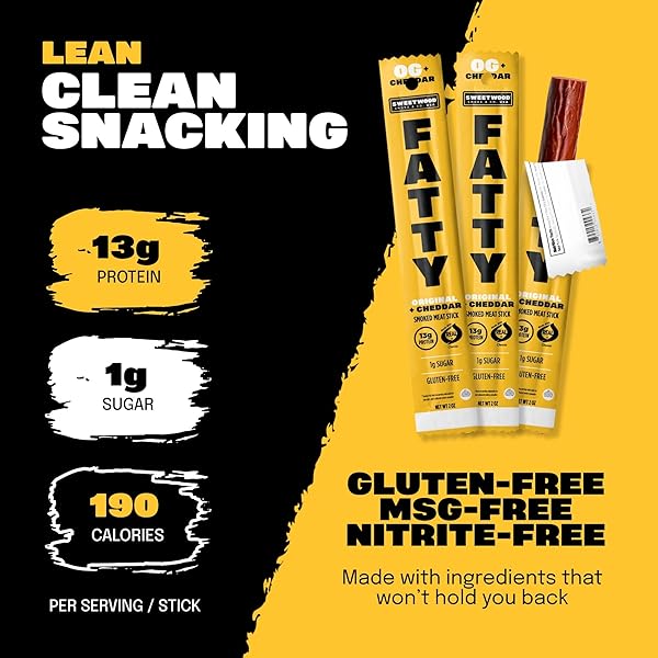 FATTY MEAT STICKS, HIGH PROTEIN, MADE WITH GRASS FED BEEF, PORK RAISED WITHOUT ANTIBIOTICS, 13G PROTEIN PER STICK, ORIGINAL CHEDDAR, 2 OZ.