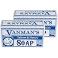 VanMan Beef Tallow and Honey Bar Soap – Pure Grass-Fed Beef Tallow for Skin with Vanilla Oil, Raw Honey & Distilled Water, Hydrating & Nourishing, Vanilla Scent, Clean Ingredients, 3.8oz - 2 Pack