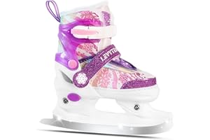 LEVYTEMP Adjustable Girls Ice Skates for Kids Boys Youth Ages 3-12 - Pink Black Ice Skating Shoes - Sizes XS, S, M, L - Hard-