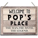 Rustic Sign, Father's Day Gift, Dad's Gift, Grandpa's Gift, Decor Hanging Wood Signs, Printed Wood Wall Art Sign, Welcome To Pop's Place, The Man, The Myth, The Legend, Vintage Sign Gift for Grandpa