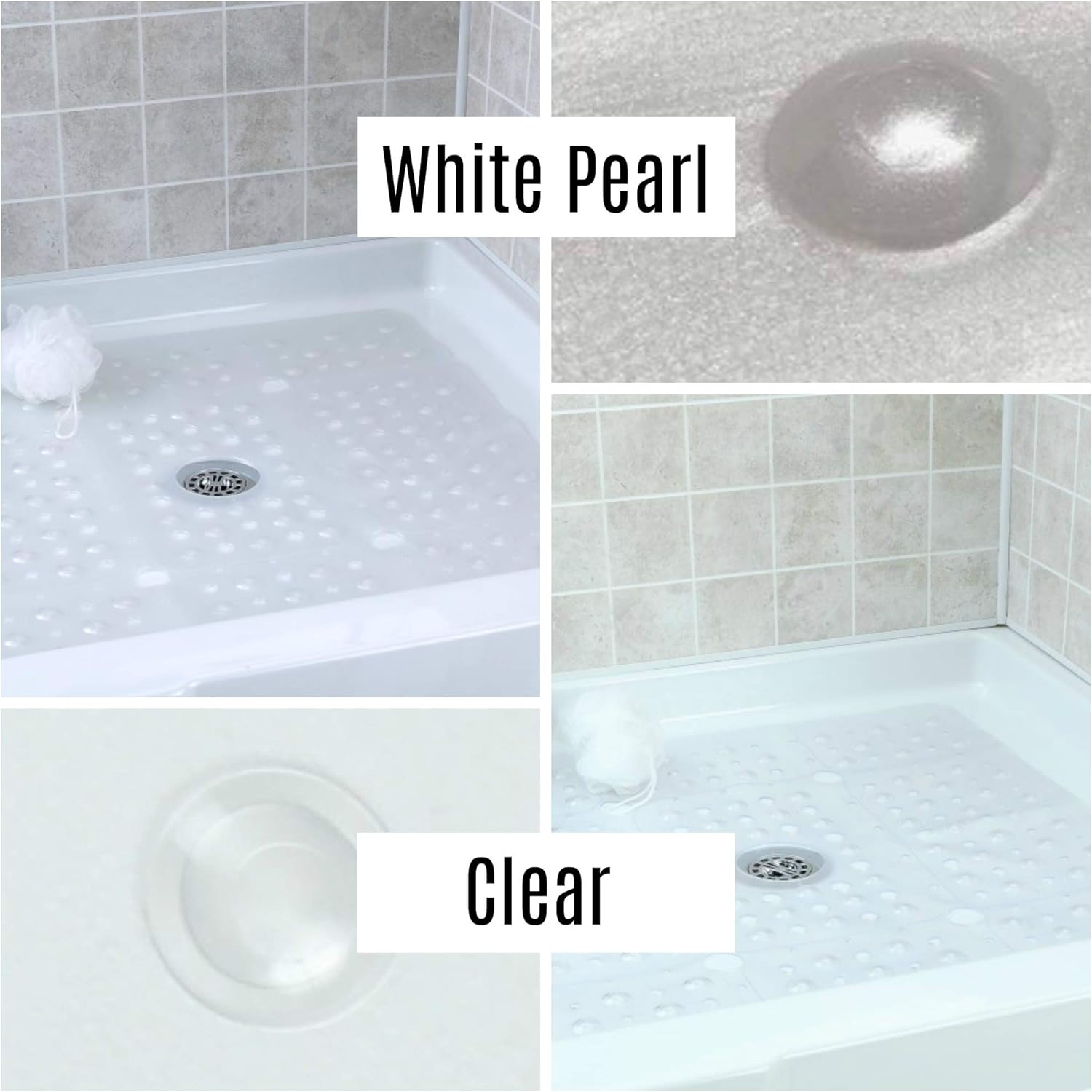 SlipX Solutions Extra Large Square Shower Mat, 27 x 27 Inches, Provides More Coverage & Non-Slip Traction (100 Suction Cups, Great Drainage, White Pearl): Health & Personal Care