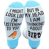 ZYQFN Funny Bird Lover Socks - 'I Might Look Like I'm Listening But Really Thinking About Birds' Novelty Gift for Bird Watchers & Owners. (092)