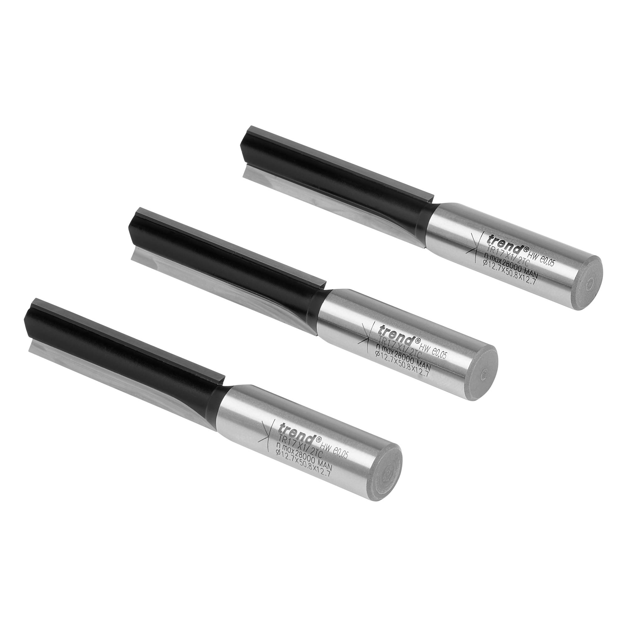 Trend Trade Straight Router Cutter 3 Pack, 1/2 Inch Shank, 12.7mm Cut Diameter & 50mm Cut Length, Tungsten Carbide Tipped, TR/PACK/2