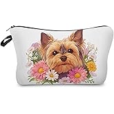 Livel lhood Floral Yorkshire Terrier Makeup Bag Small Organizer Bag Toiletry Zipper Pouch Adorable Yorkshire Terrier Cosmetic Bag Present for Dog Lovers Yorkshire Mom Women
