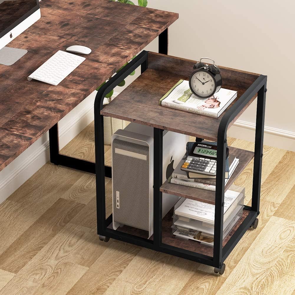 Tribesigns Mobile Printer Stand with Storage Shelves, 3-Shelf Rolling Printer Cart Under Desk, Machine Stand with Wheels for Home Office(Vintage Brown): Electronics