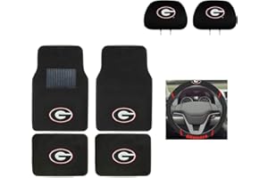 MULTI_B University of Georgia Automotive Gift Set.Wow! Logo On Front and Rear Auto Floor Liner. You get 2 Head Rest Cover 4 Floor Mat and 1 Wheel Cover in this gift set. Perfect to Georgia Bulldogs Fan
