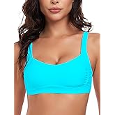 Colloyes Women’s Ruched Bandeau Bikini Tops Adjustable Straps Swimsuit Top Removable Padded Bathing Suit Tops