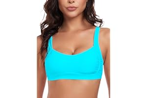 Colloyes Women's Ruched Bandeau Bikini Tops Adjustable Straps Swimsuit Removable Padded Bathing Suit Tops
