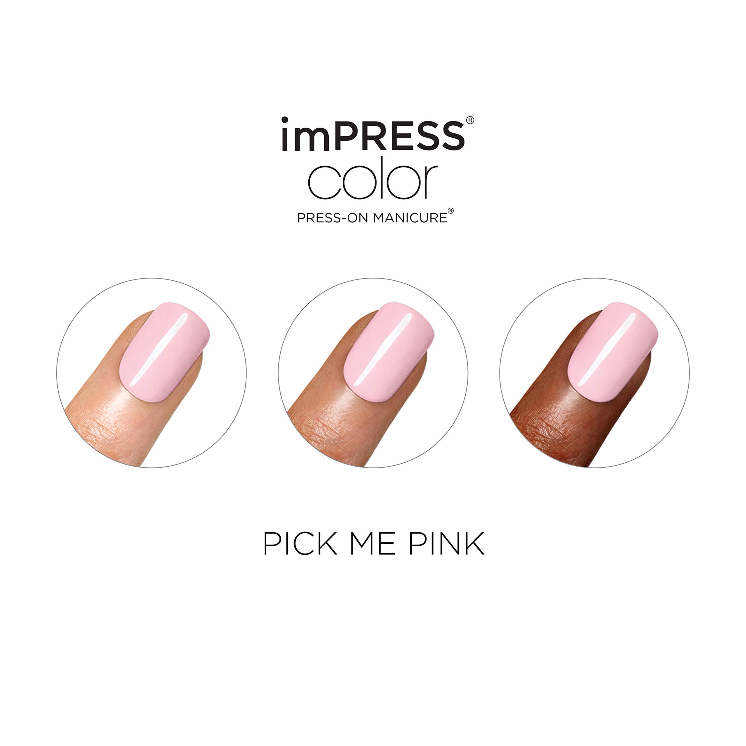 KISS imPRESS No Glue Mani Press On Nails, Color, 'Pick me Pink', Pink, Short Size, Squoval Shape, Includes 30 Nails, Prep Pad, Instructions Sheet, 1 Manicure Stick, 1 Mini File - Image 5
