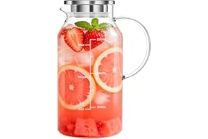 Aofmee 1 Gallon 128oz Glass Pitcher with Lid and Handle, Water Pitcher for Fridge, Borosilicate Carafe for Hot/Cold Beverage,
