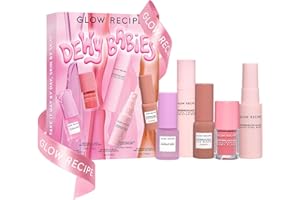 Glow Recipe Dewy Babies Travel Skincare Set - Plum Plump Hyaluronic Acid Serum + Dewy Flush Tinted Blush Drops + Pink Juice Face Moisturizer + Bronzing Hue Drops + Ultra Fine Facial Mist (5 Count)