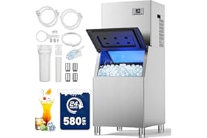 TUATNUT Commercial Ice Maker Machine 580Lbs/24H, 380Lbs Large Storage Bin, 210 Ice Cubes in 5-15 Minutes, Perfect for Bars, Cafes, Restaurants