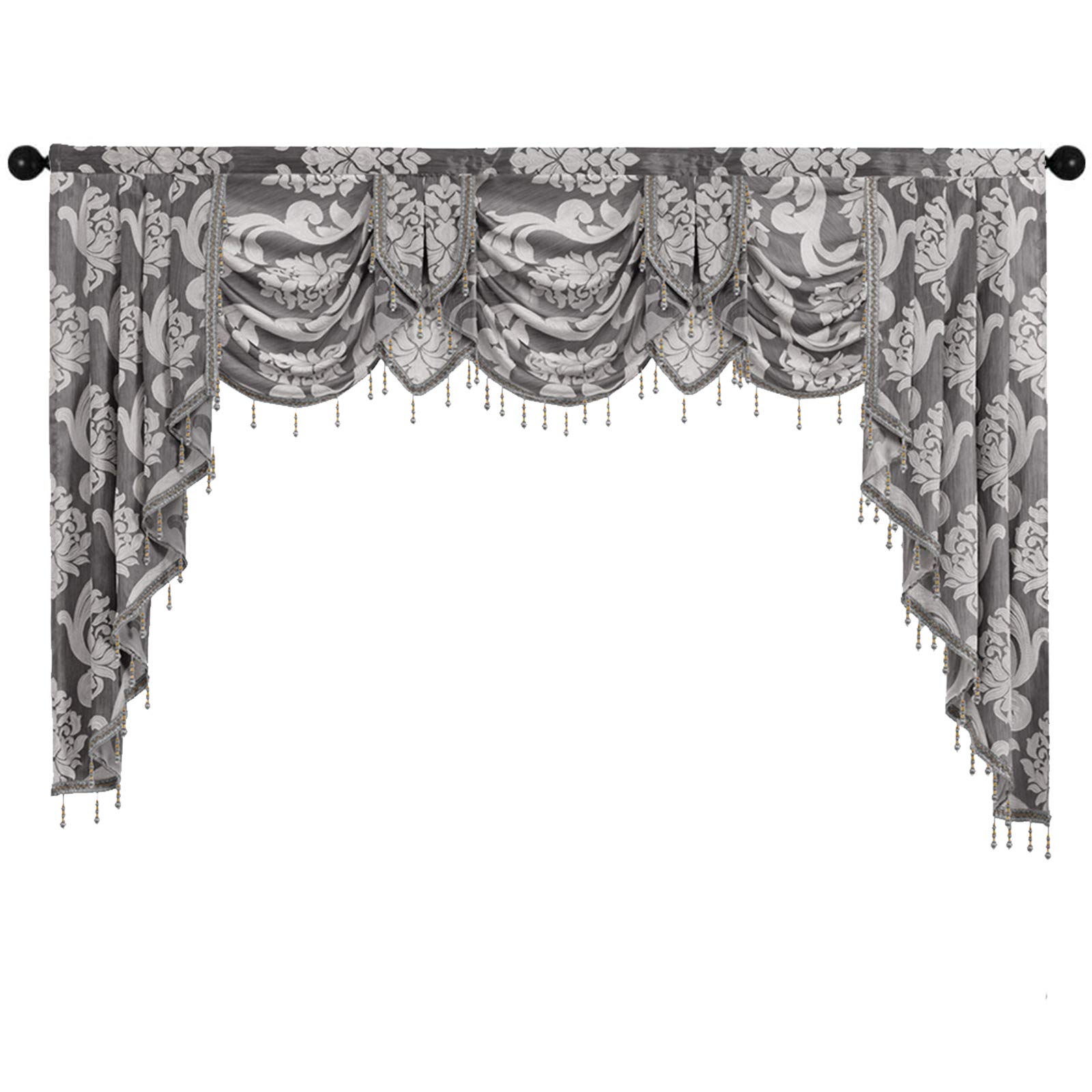 NAPEARL Grey Valance Curtains Jacquard Waterfall Window Curtain Damask Curtain for Living Room Formal Dining Room (1 Grey Valance, 80 Inch Wide)
