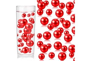 ZEBMOON 200PCS Red Faux Pearls Beads for Centerpiece Vases, Vase Filler Faux Pearls, No Holes Filler Beads for Party Anniversary Birthday Wedding Table Decor, 10/14/20/30mm