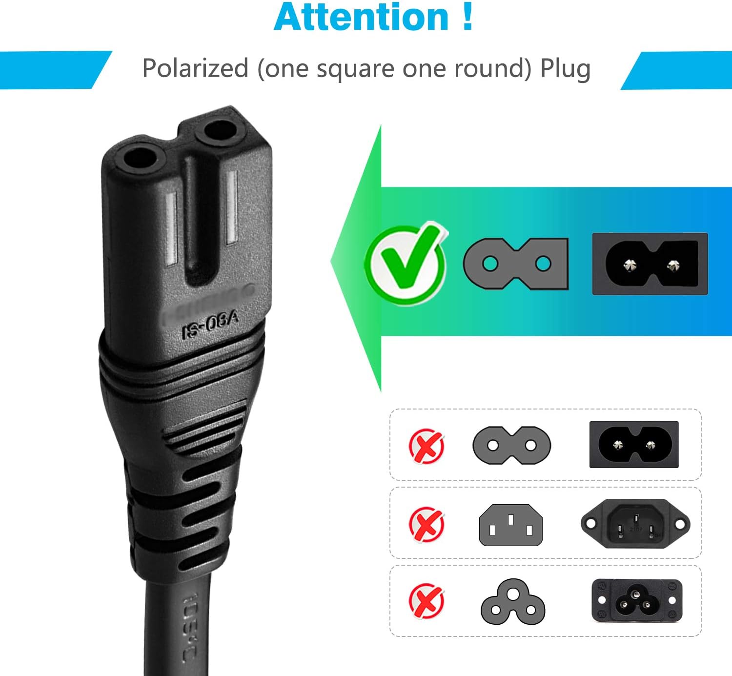 [UL Listed] Chanzon 10Ft 2Slot Polarized 7A AC Power Cord Compatible with Vizio E-M-Series HDTV,Sharp,Smart LED TV,Sony PS1 PS2 (2 Prong NEMA-1-15P to IEC320-C7 Plug) Universal Replacement Wall Cable: Home Audio & Theater