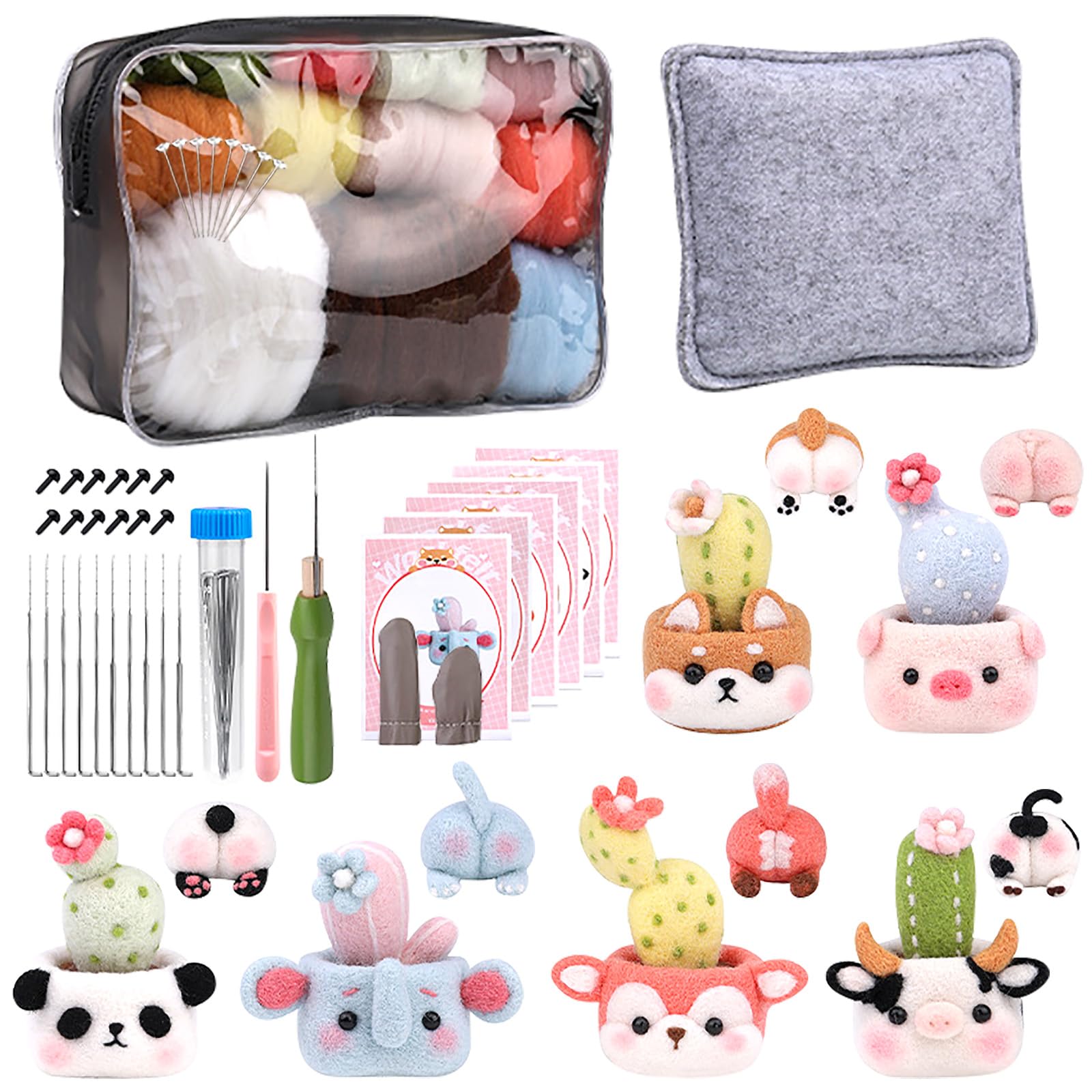 Needle Felting Kit, Wool Felting Doll Making Needle Felting Kit, Animal Needle Felting Starter Kit with Instructions, Felting Wool and Felting Tools, Felting Kits for Beginners, Adults, DIY Crafts6pcs