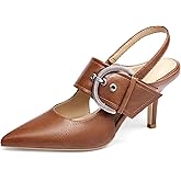 Coutgo Womens Slingback Pumps Closed Pointed Toe High Heels Belt Buckle Strap Dressy Work Shoes