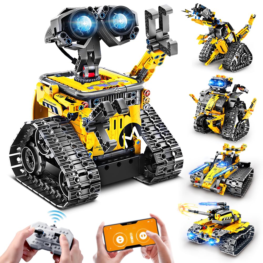 CUBIMANA 5-in-1 Robots Toys for Kids - Remote & App Control Building Set Wall Robot/Engineer Robot/Dinosaur RC Robotics Kit Gifts for Boys Girls 6 7 8 9 10 11 12 Years (520 Pieces)