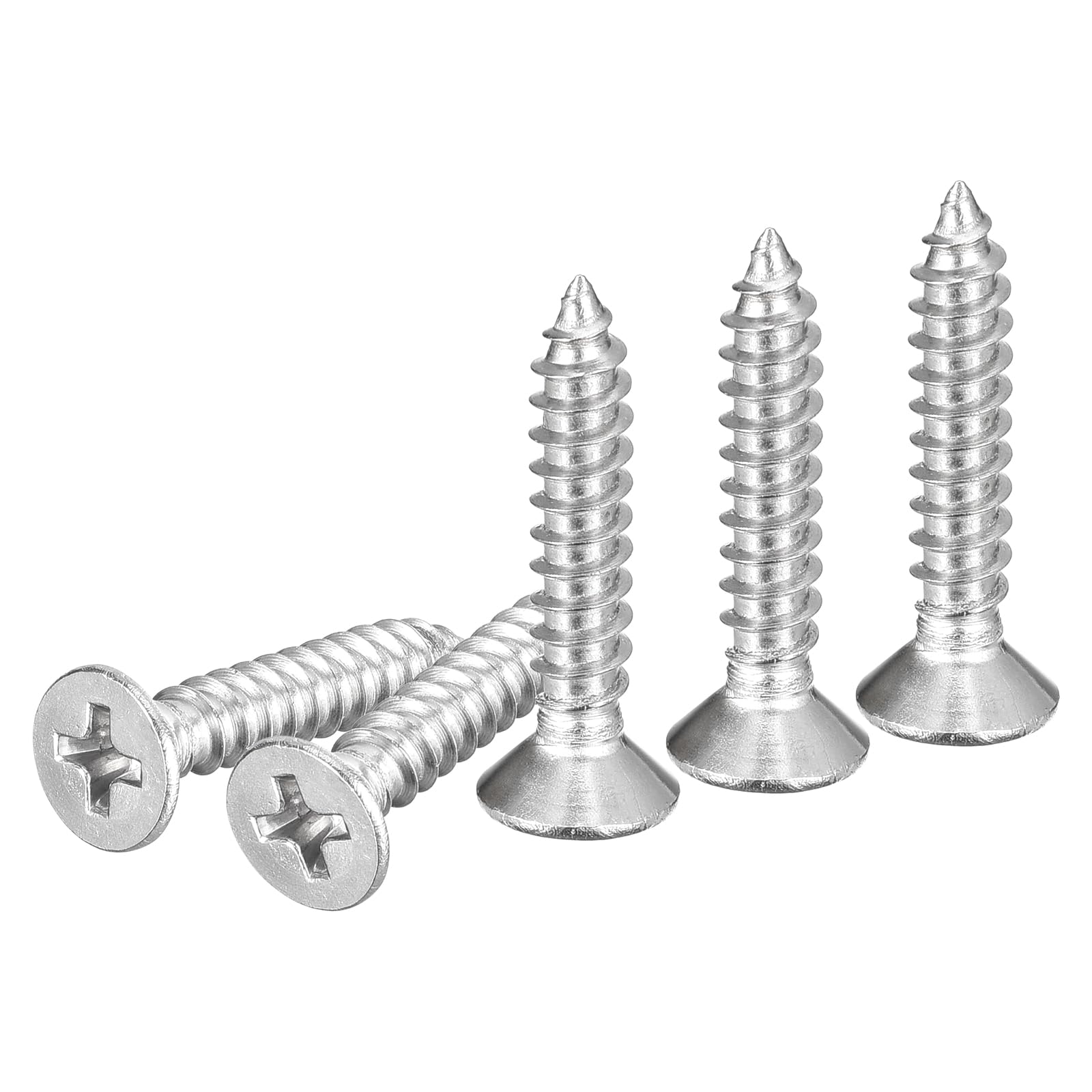 DTGN 100Pcs #8x7/8" Flat Head Wood Screws, 304 Stainless Steel Phillips Self Tapping Screws - Good for Woodworking, Furniture - Silver
