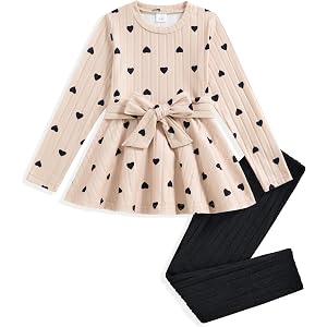 EVIRWZIA Toddler Girl Clothes Color Block Fall 2 Piece Outfit for Girls | Long Sleeve Ruffle Top with Waistband Ribbed Pant S