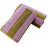 USTIDE Striped Luxury Fluffy 100% Cotton Hand Towel Set of 2, 14 x 30 Inch Pink Coffee Wide Stripe