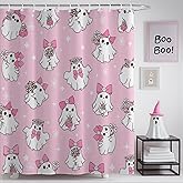 Mocsicka Halloween Shower Curtain Cute Spooky Ghost Shower Curtain for Bathroom Decor Funny Ghosts Boo Bathroom Decor Fabric Waterproof Bathroom Curtain Set with 12 Hooks (Pink, 71x71 inch)