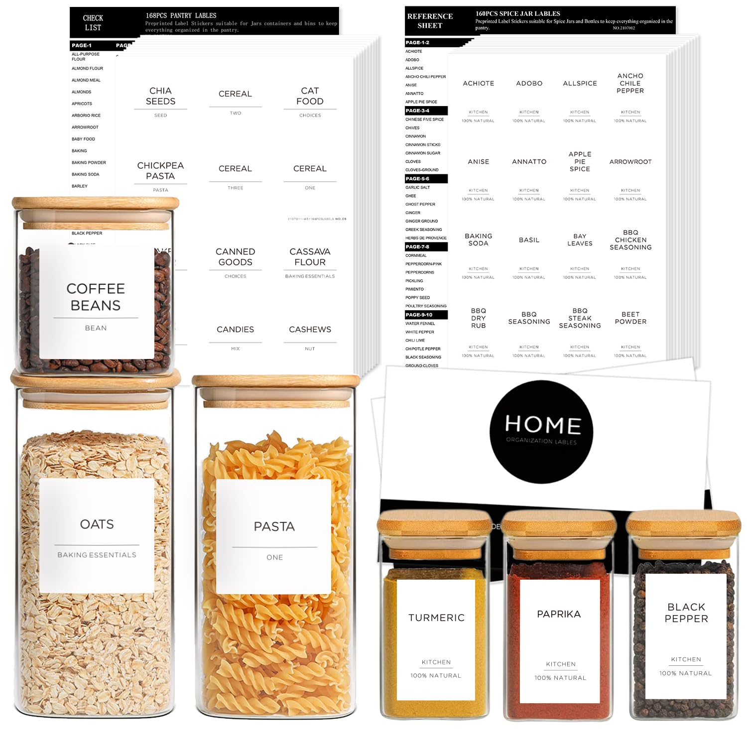 v2croft Label Minimalist Kitchen Spice Container & Pantry Stickers, White Matte Black Text, Preprinted Waterproof Jar, Bottle & Canister Organization