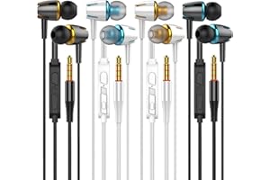 YNR 4 Packs Wired Earbuds with Microphone & Volume Control, in-Ear Earphones for School, Noise Islating, for 3.5mm Jack iPhone iPad iPod Samsung Google Devices (Black White)