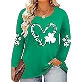 Plus Size St Patrick's Day Shirt Women Lucky Shamrock Tshirt Saint Patricks Day Tee Green Clover Long Sleeve Tops