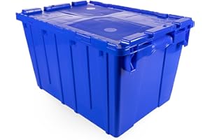 IDL Packaging 14-Gallon Industrial Plastic Tote with Hinged Lids, Blue, Pack of 1 - Heavy-Duty Large 22" L x 15" W x 12" H Co