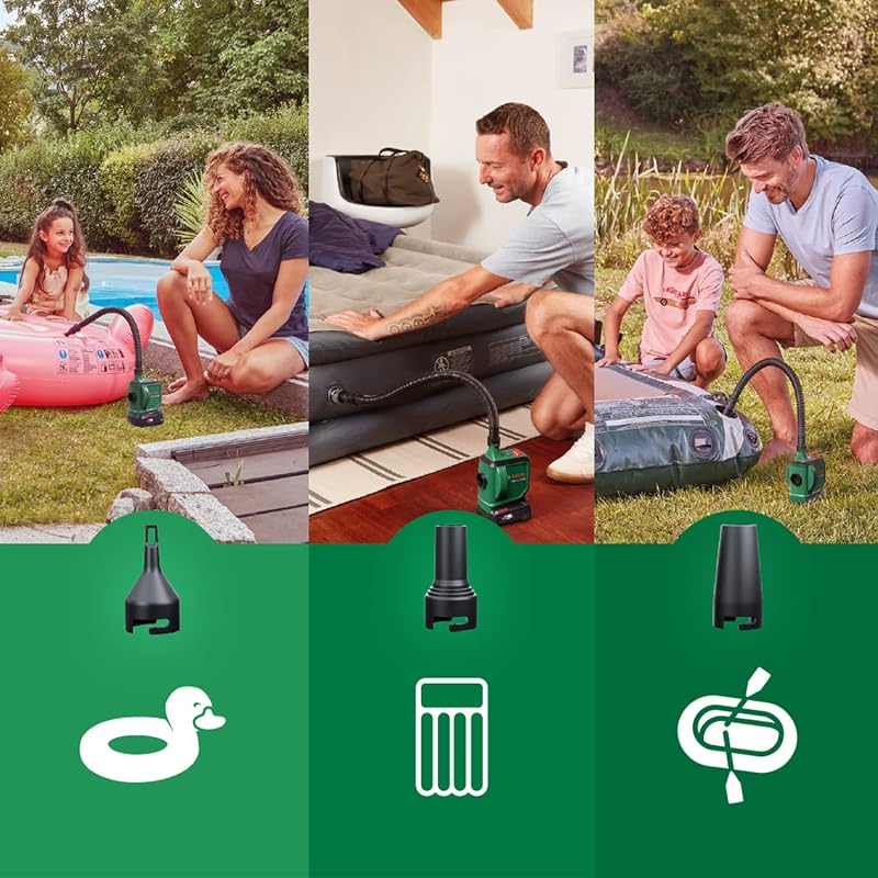 bomba de ar alimentada por bateria/bomba de ar para tapete insuflável EasyInflate 18V-500 (1 x bateria de 2,0 Ah; sistema de 18 V; para inflar ou desinflar camas insufláveis, piscinas ou brinquedos; na caixa)