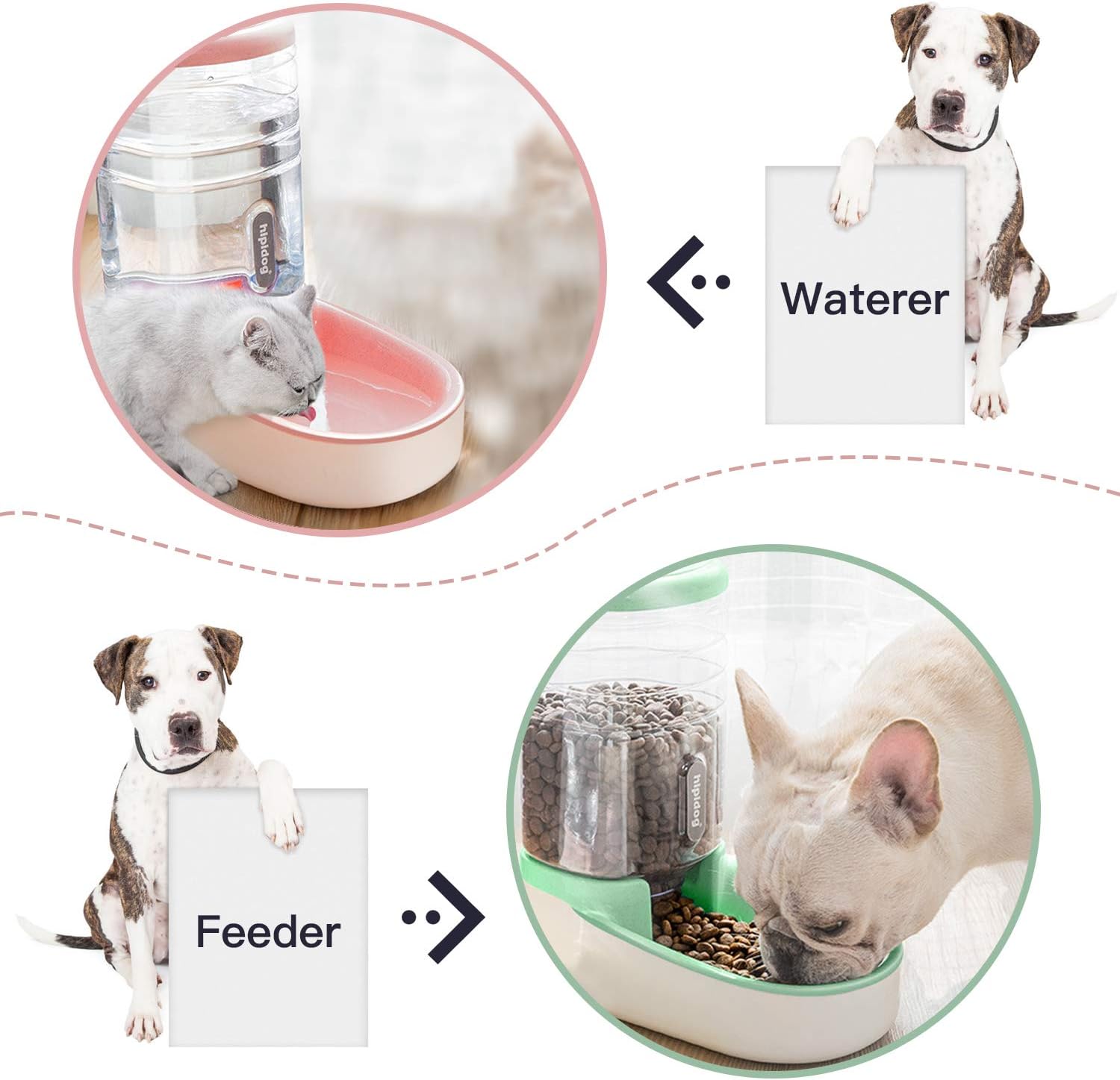UniqueFit Pets Cats Dogs Automatic Waterer and Food Feeder 3.8 L with 1 Water Dispenser and 1 Pet Automatic Feeder (Pink and Green) : Pet Supplies
