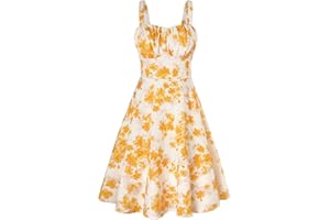 Belle Poque Women's Vintage Sleeveless Solid Floral Ruched Summer Cute A-Line Flowy Swing Midi Dress