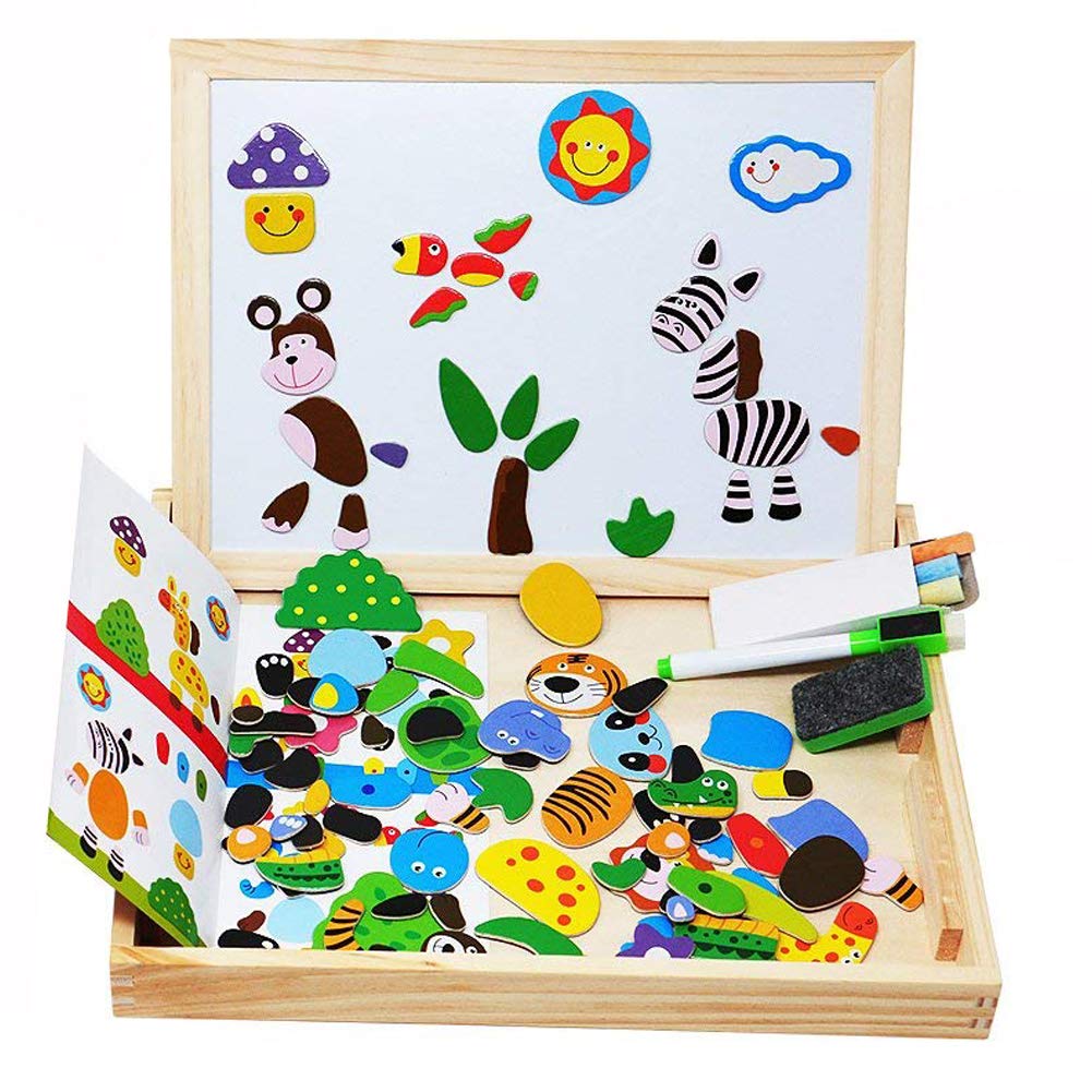 MOVEONSTEP Magnetische Holzpuzzles, Puzzle Magnetisch Pädagogisches Holzspielzeug 100 STÜCKE Doppelseitiges Magnetisches Reißbrett mit 3 Farbe Mark Stifte für Kinder Alter 3 +(Panda)