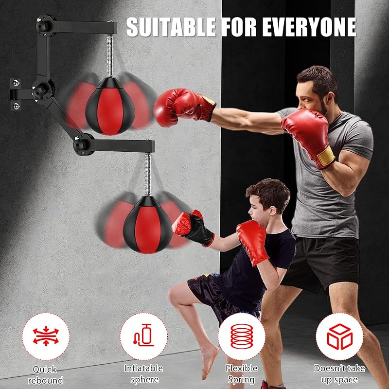 Table de punching ball - Pour montage mural - Avec suspension - Sac de frappe suspendu avec ressorts - Pour la gym à la maison, l'entraînement, la réduction du stress - Rouge et noir
