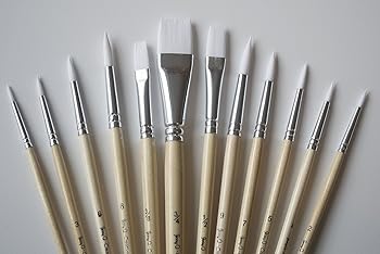Jerry Q Art 12 PC White Synthetic Hair Round And Flat Paint Brush Set