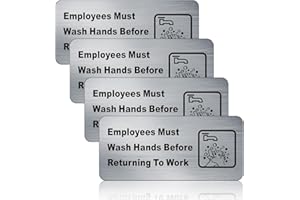 AYIFAN 4 Pack Employees Must Wash Hands Sign, Employees Must Wash Hands Before Returning to Work Sign for Business,Brushed Aluminum with Strong Self-Adhesive, 7" x 3"
