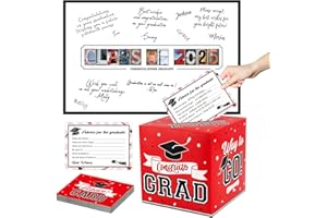 DAZONGE Graduation Decorations 2025 Red - 1 Graduation Card Box with 30 Advice Cards and 1 Guestbook Signature Board for Graduation Party Decorations, Congrats Grad Class of 2025 Decorations