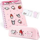 Hello Kitty A5 Customizable Notebook and Zipped Pencil Case, Kawaii Stationery Set with Character Chibi Pins Sticky Notes, Anime Gifts for Kids