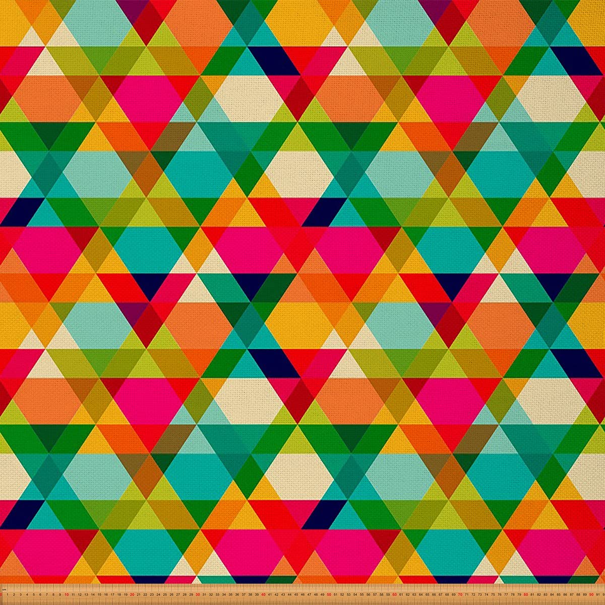 Geometric Upholstery Fabric for Chairs,Colorful Abstract Triangles Stripe Fabric by The Yard,Vintage Plaid Fabric for Upholstery and DIY Projects,1 Yard,(L92*W150cm) Pink Green