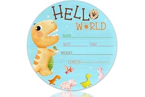 CLHHM Dinosaur Theme Hello World Newborn Signs, 5.9 Inch Wooden Ocean Baby Announcement Sign, ​ Newbaby Gifts, Nursery Wall Décor, Baby Name Sign for Boys Girls