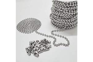 Size #10 Ball Bead Chain, 65feet/(20m) Replacement Chain with 20 Pack Connectors for Dog Tag, Plumbing, Industrial Equipment 