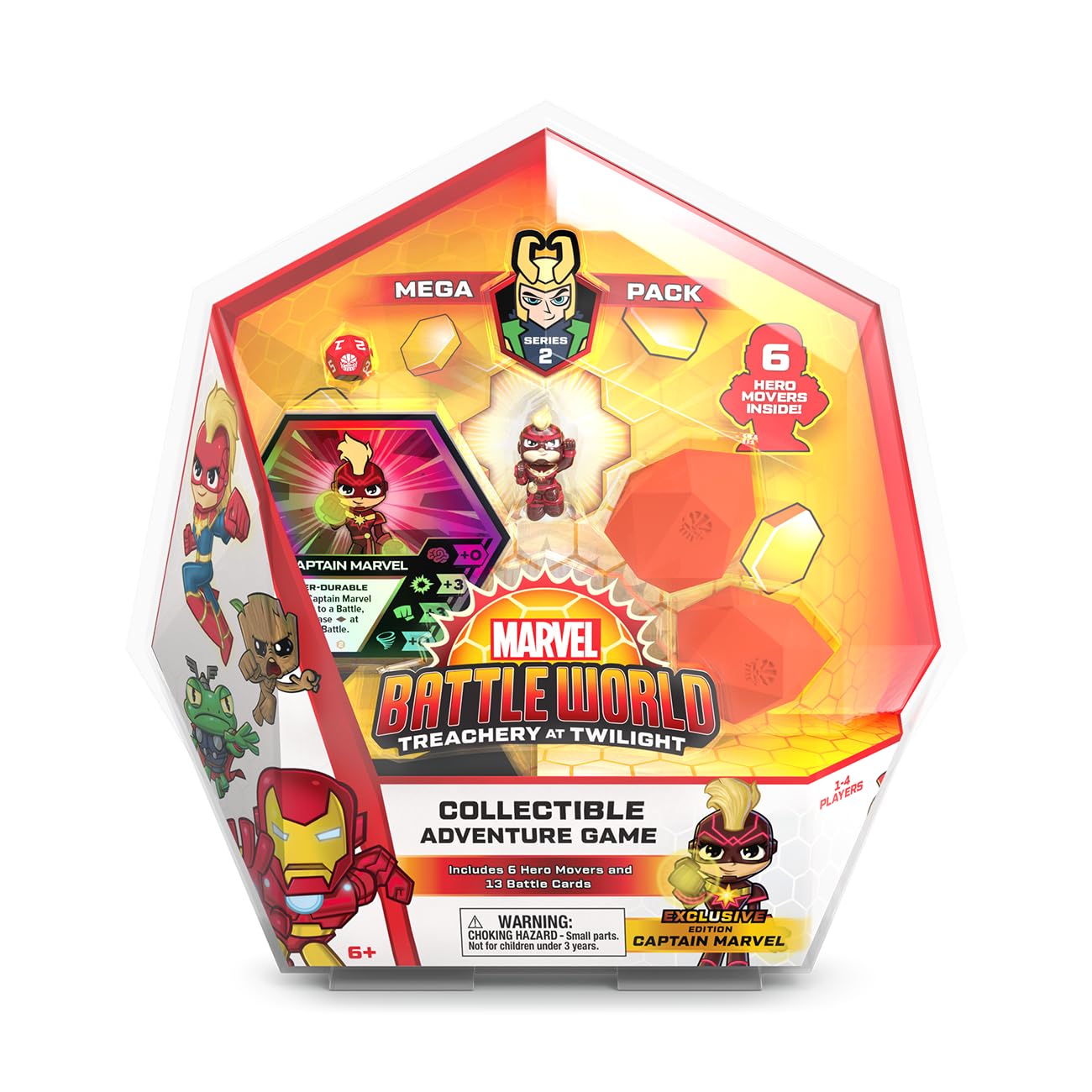 Marvel Battleworld: Series 2 Treachery at Twilight Mega Collectable Adventure Game Pack - Captain Marvel (Includes 5 Hero Collectables + 1 Exclusive + 13 battle Cards) - Ideal for Ages 6+