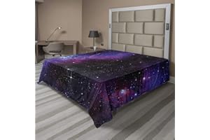 Ambesonne Space Flat Sheet, Nebula Dark Galaxy Luminous Stars and Cosmic Rays Astronomy Explore Theme, Soft and Comfortable Top Sheet Decorative Bedding 1 Piece, Full Size, Lilac Blue