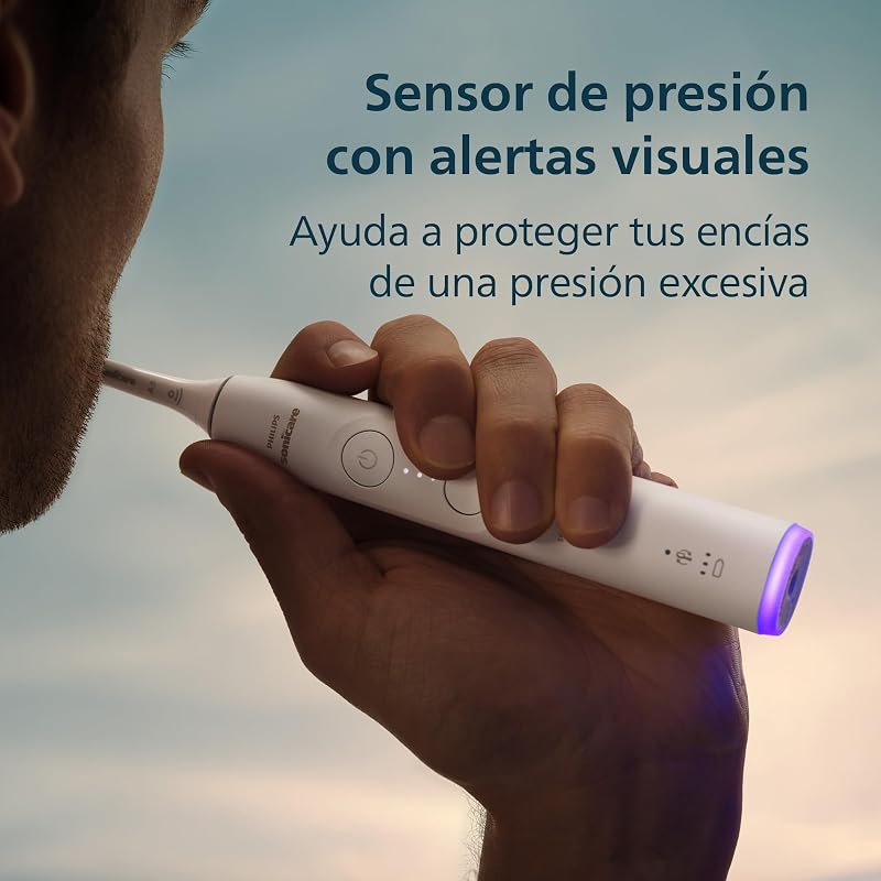 Escova de dentes elétrica philips sonicare 6100, escova de dentes sônica com 2 modos de escovação e 3 níveis de intensidade, alerta de pressão, easystart, smartimer, estojo de viagem, branco, hx7400/02