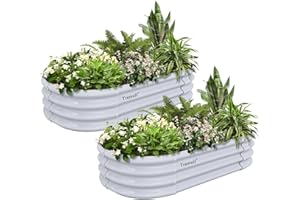 Tramull 2 Pack 4x2x1FT Galvanized Raised Garden Bed Kit Oval Metal Ground Planter Box Outdoor Bottomless Planter Raised Beds for Vegetables Flowers Herbs Fruits, Gray