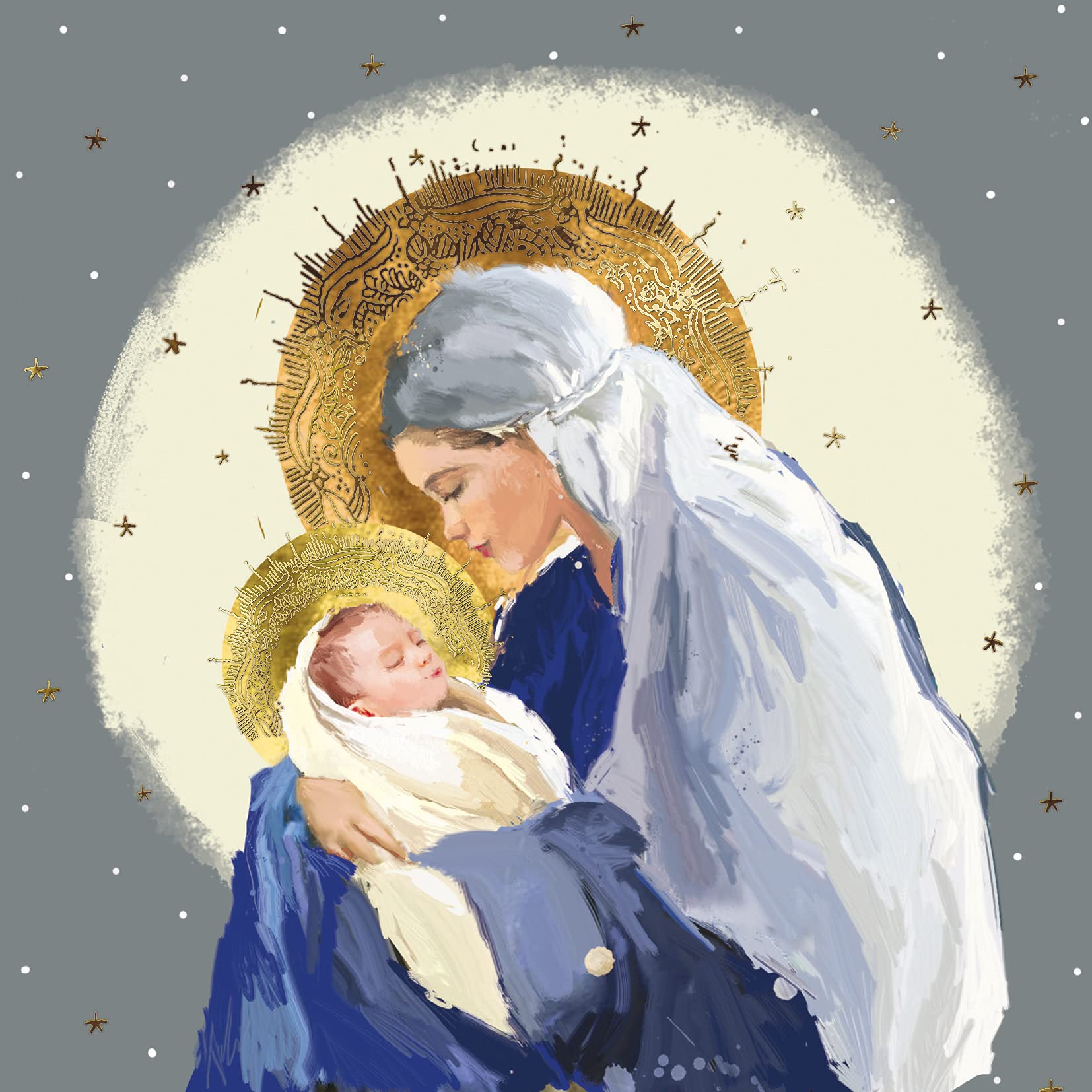 Ling Design Charity Christmas Cards - Madonna and Child with Gold Foil Details - Religious Greeting Cards - Eco-Friendly - Pack of 10