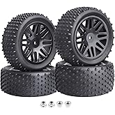 (4-Pack) HobbyPark 1/10 Scale Off Road Buggy Tires & Wheel Rims Set Front and Rear 12mm Hex Hubs with Foam Inserts for RC Hob