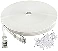 Cat 6 Ethernet Cable 50 ft White - Flat Internet Network Lan patch cords – Solid Cat6 High Speed Computer wire With clips& Snagless Rj45 Connectors for Router, modem – faster than Cat5e/Cat5 - 50 feet