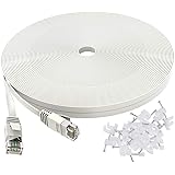 Cat 6 Ethernet Cable 50 ft White - Flat Internet Network Lan patch cords – Solid Cat6 High Speed Computer wire With clips& Sn